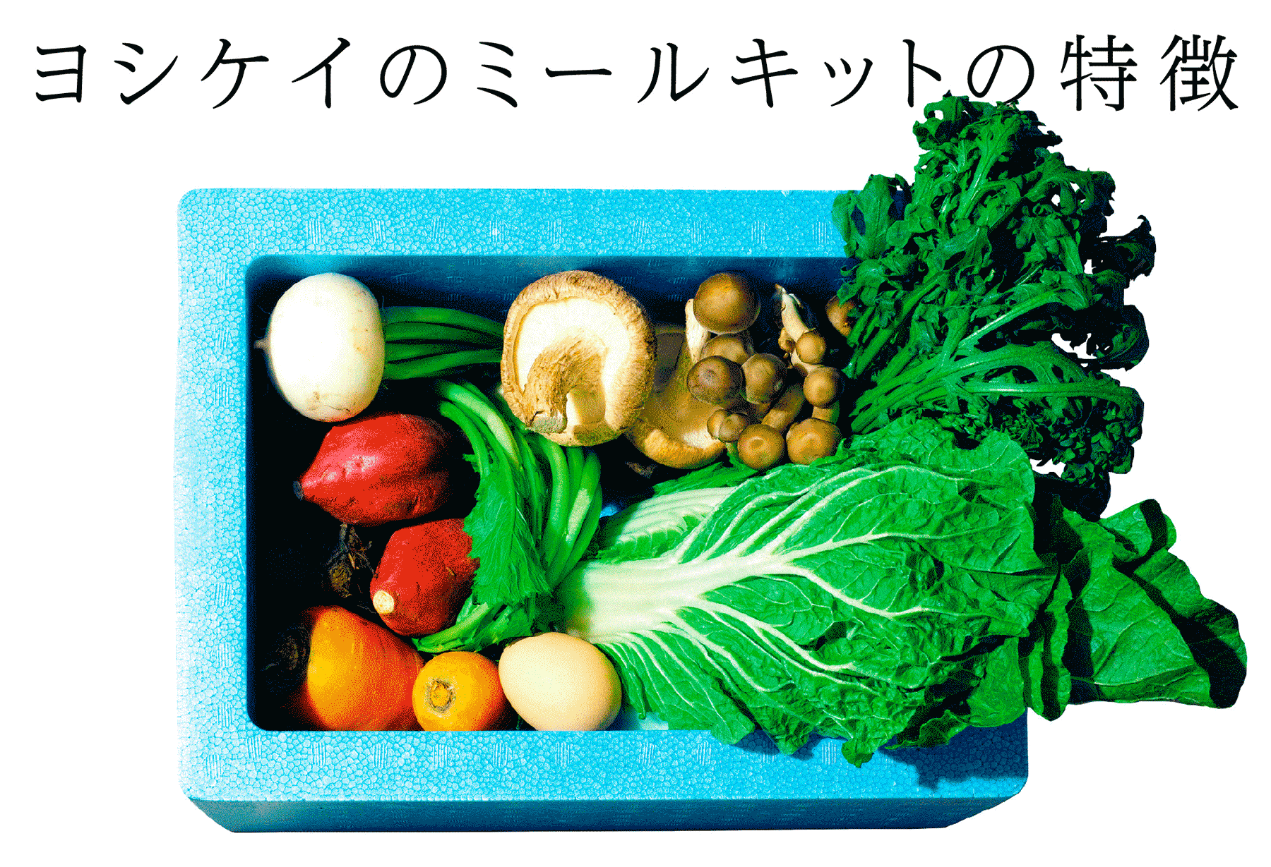 【ヨシケイのミールキットの特徴】①配達料無料 ②献立を考える手間いらず ③栄養バランスはおまかせ ④使い切りでムダ知らず ⑤カット野菜&かんたんレシピ